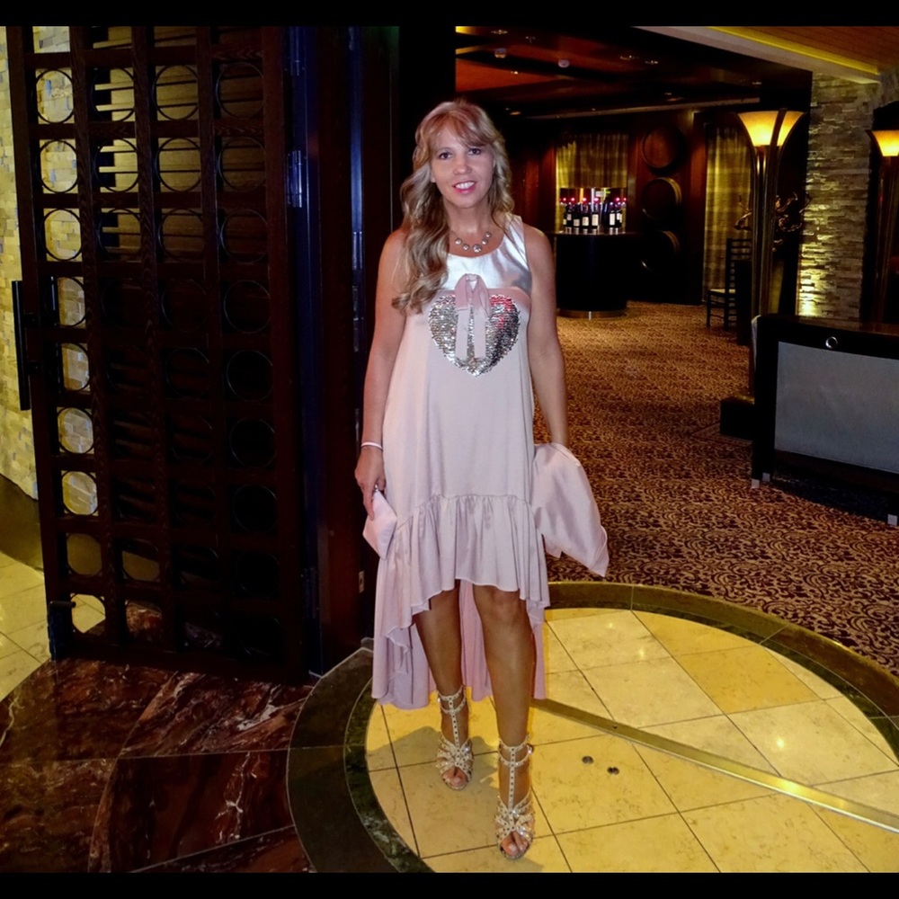 French light pink dress with sequin heart